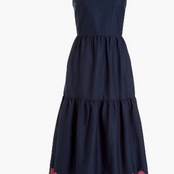 JCrew scalloped edge navy tiered dress with hot pink embroidery-size 2 - Picture 4 of 10